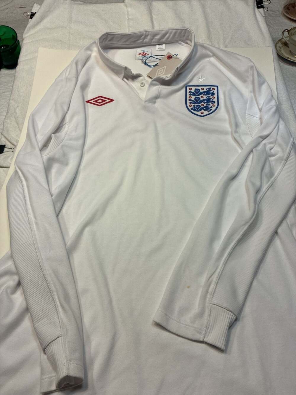 2009-2010 England Home Long Sleeve Jersey Tailored by Umbro
